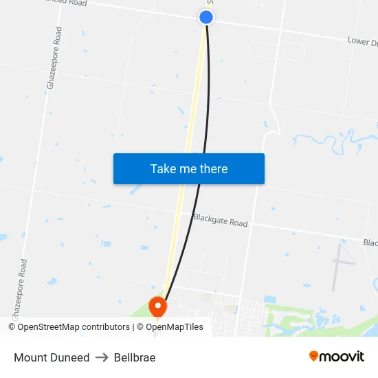 Mount Duneed to Bellbrae map
