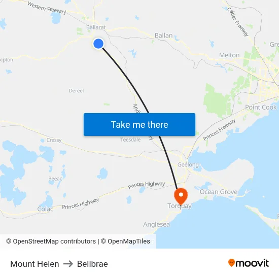 Mount Helen to Bellbrae map