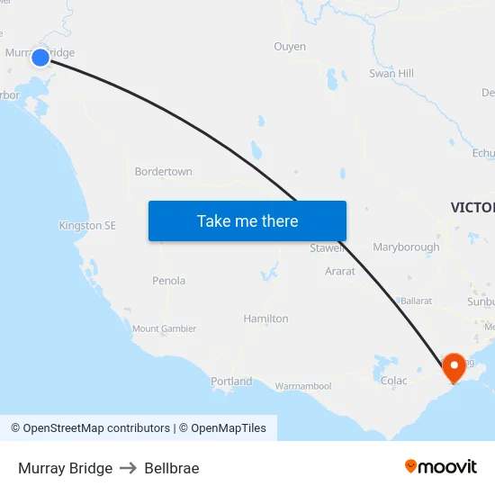Murray Bridge to Bellbrae map
