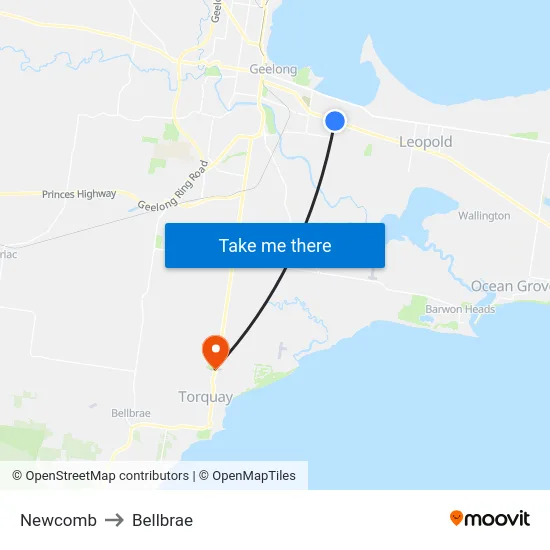 Newcomb to Bellbrae map