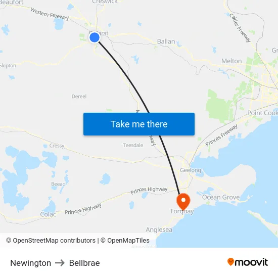 Newington to Bellbrae map