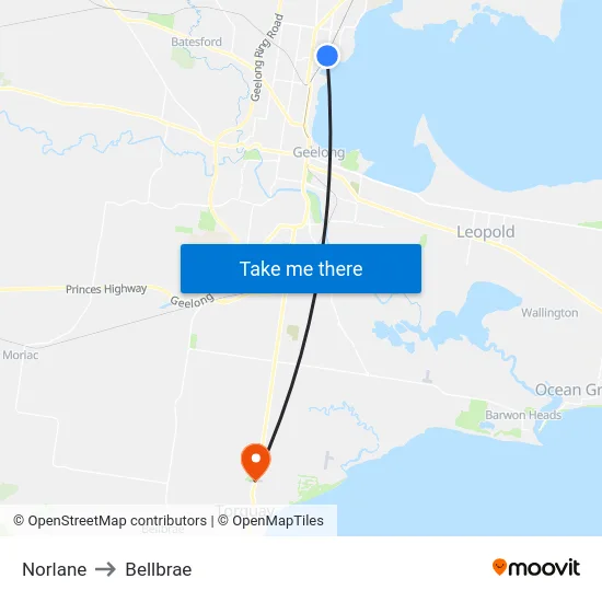 Norlane to Bellbrae map