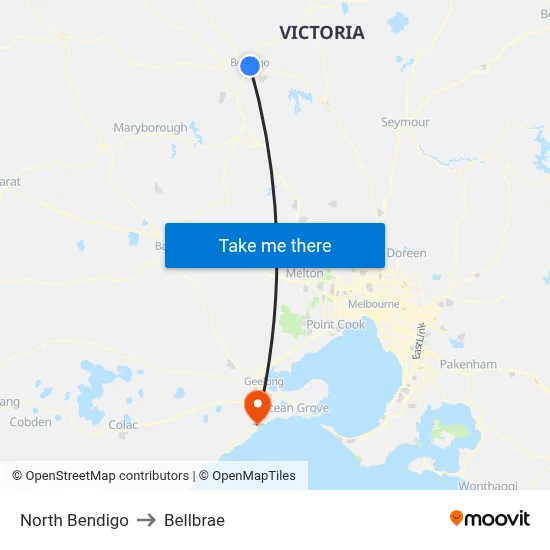 North Bendigo to Bellbrae map