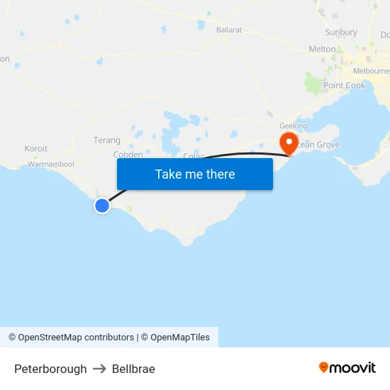 Peterborough to Bellbrae map