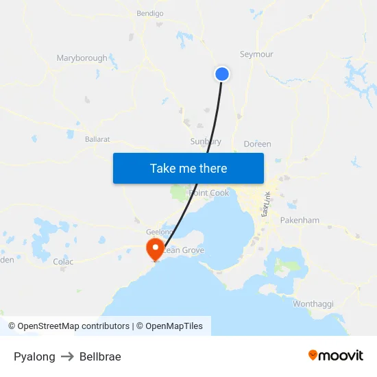Pyalong to Bellbrae map