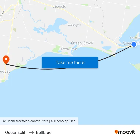Queenscliff to Bellbrae map