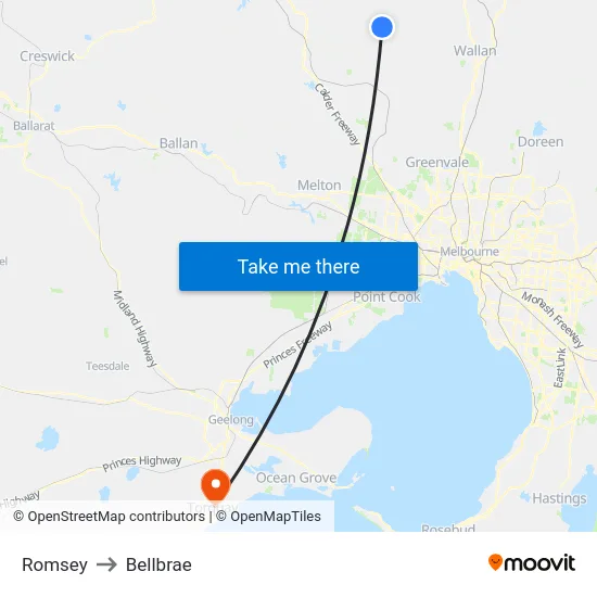 Romsey to Bellbrae map