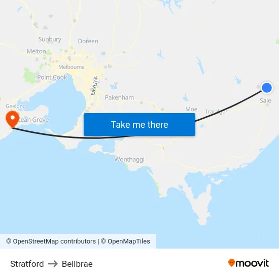 Stratford to Bellbrae map