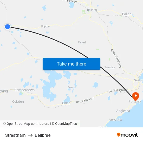 Streatham to Bellbrae map