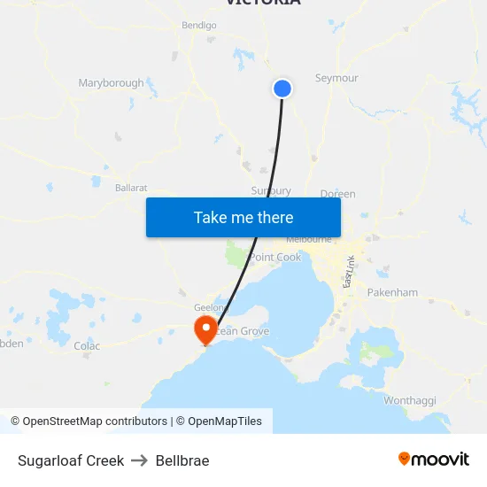 Sugarloaf Creek to Bellbrae map