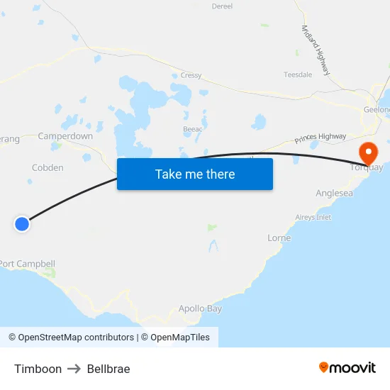 Timboon to Bellbrae map