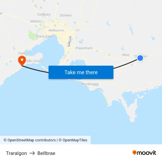 Traralgon to Bellbrae map