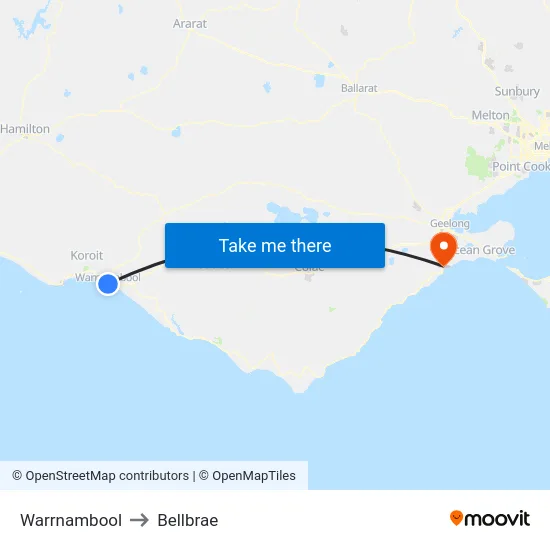 Warrnambool to Bellbrae map