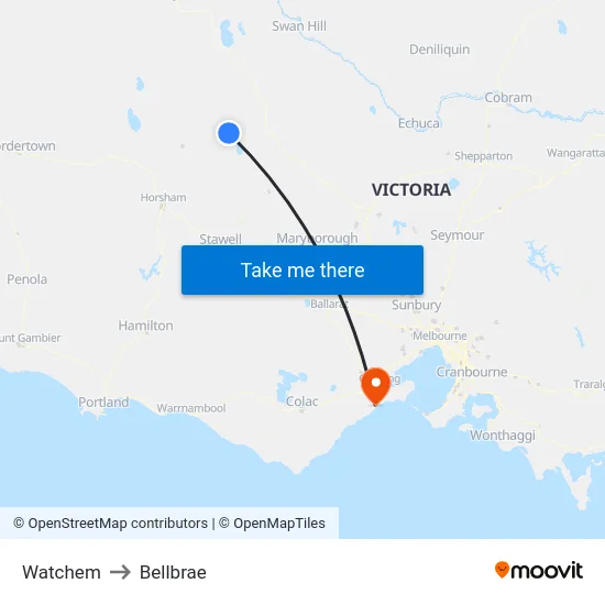 Watchem to Bellbrae map
