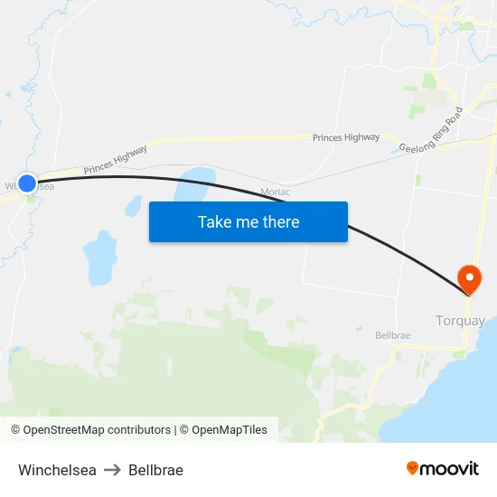 Winchelsea to Bellbrae map