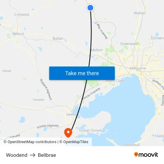 Woodend to Bellbrae map