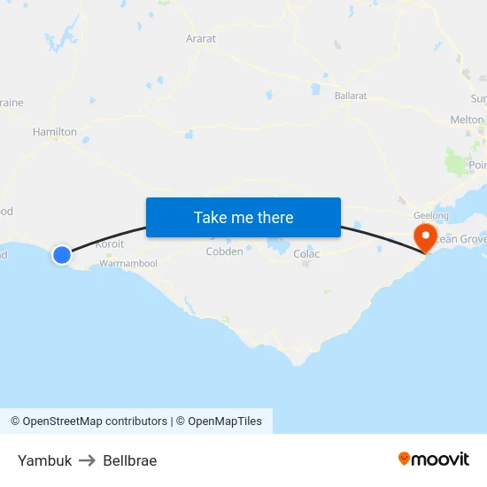 Yambuk to Bellbrae map