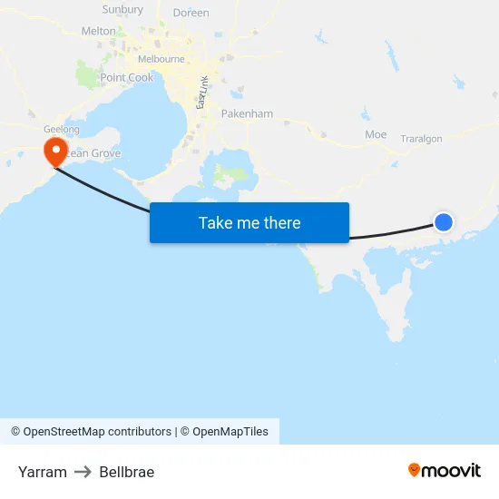 Yarram to Bellbrae map