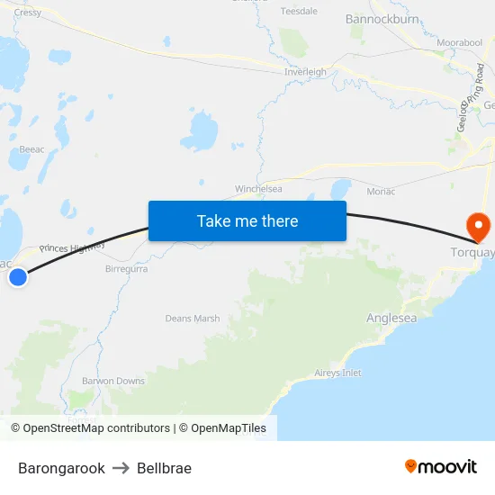 Barongarook to Bellbrae map