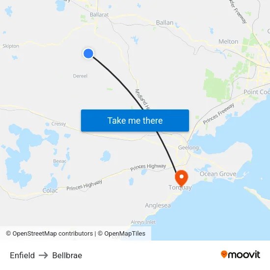 Enfield to Bellbrae map