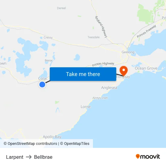 Larpent to Bellbrae map