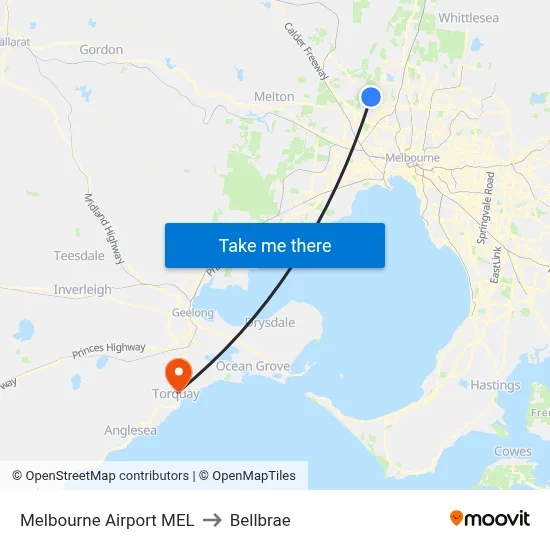 Melbourne Airport MEL to Bellbrae map