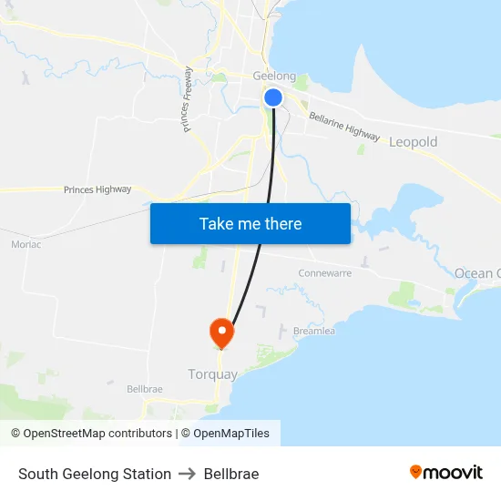 South Geelong Station to Bellbrae map