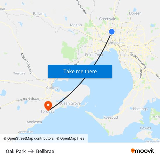 Oak Park to Bellbrae map