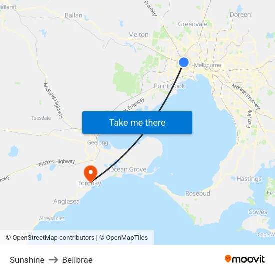 Sunshine to Bellbrae map