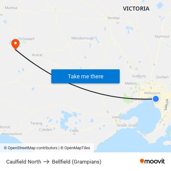 Caulfield North to Bellfield (Grampians) map