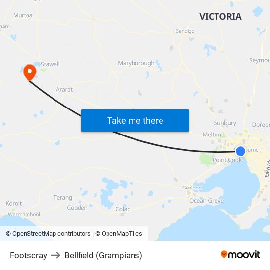 Footscray to Bellfield (Grampians) map