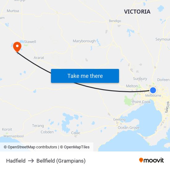 Hadfield to Bellfield (Grampians) map