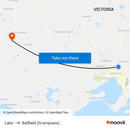 Lalor to Bellfield (Grampians) map