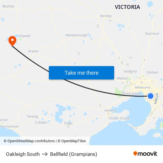 Oakleigh South to Bellfield (Grampians) map