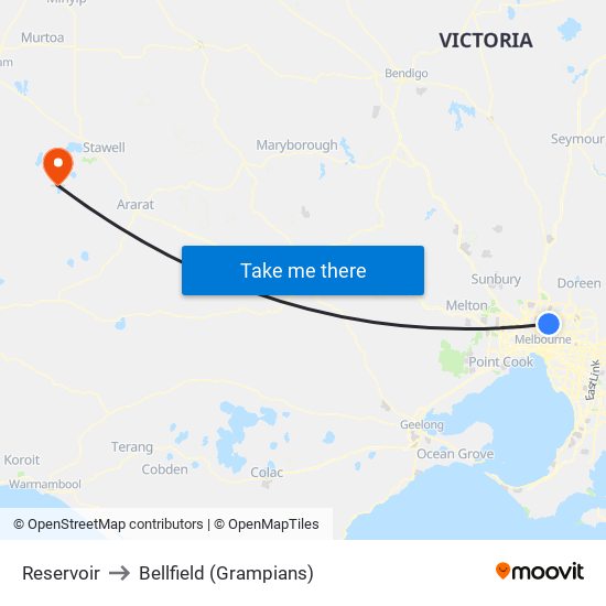 Reservoir to Bellfield (Grampians) map