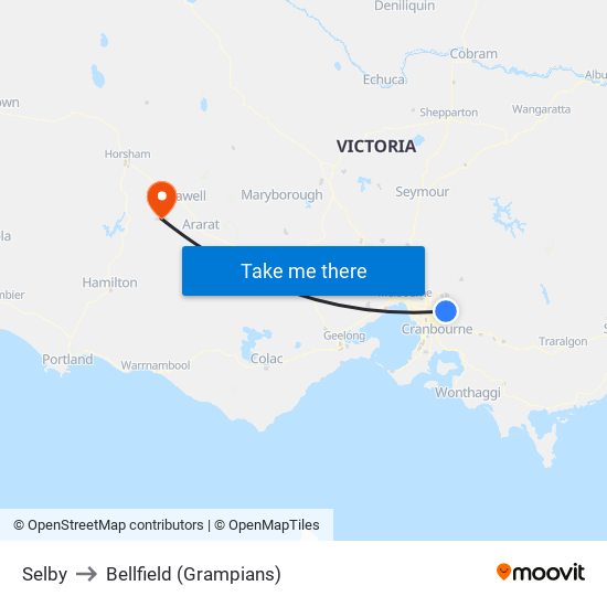 Selby to Bellfield (Grampians) map