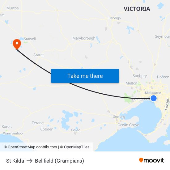 St Kilda to Bellfield (Grampians) map