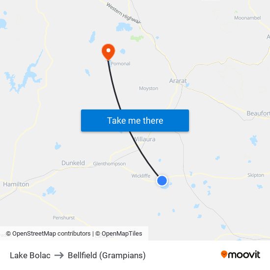 Lake Bolac to Bellfield (Grampians) map