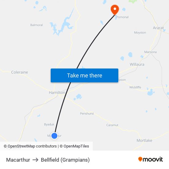 Macarthur to Bellfield (Grampians) map