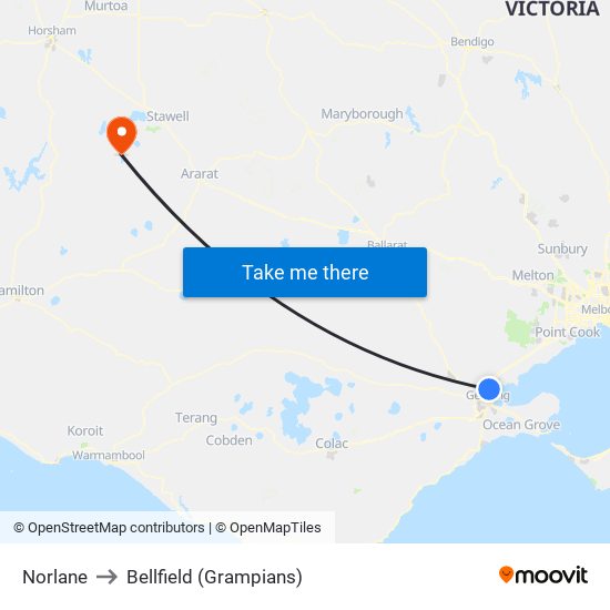 Norlane to Bellfield (Grampians) map