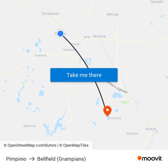 Pimpinio to Bellfield (Grampians) map