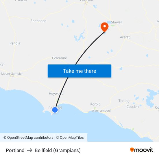 Portland to Bellfield (Grampians) map