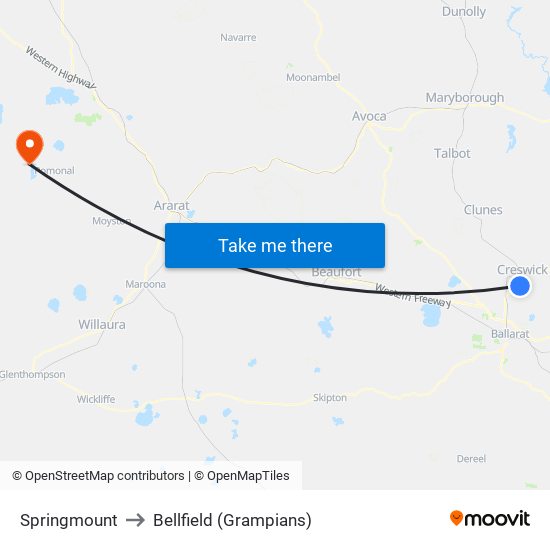 Springmount to Bellfield (Grampians) map