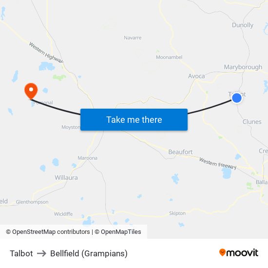 Talbot to Bellfield (Grampians) map