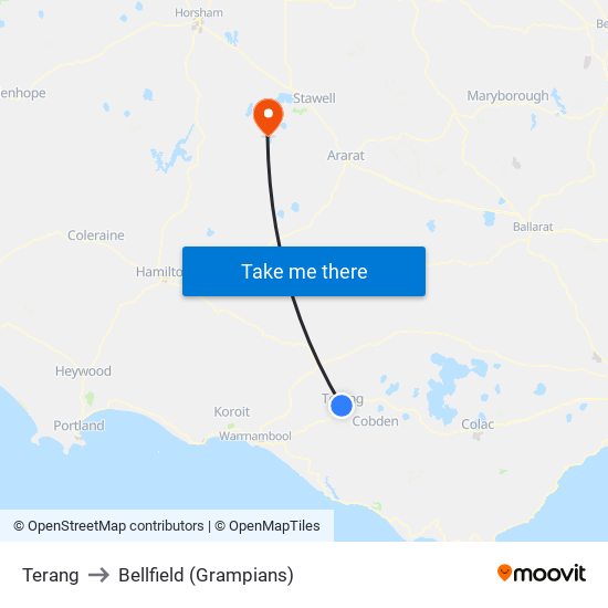 Terang to Bellfield (Grampians) map