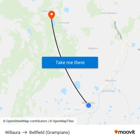 Willaura to Bellfield (Grampians) map