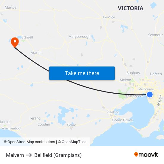 Malvern to Bellfield (Grampians) map