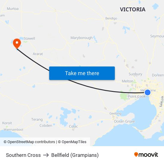 Southern Cross to Bellfield (Grampians) map