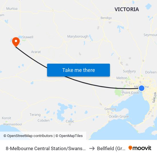 8-Melbourne Central Station/Swanston St (Melbourne City) to Bellfield (Grampians) map