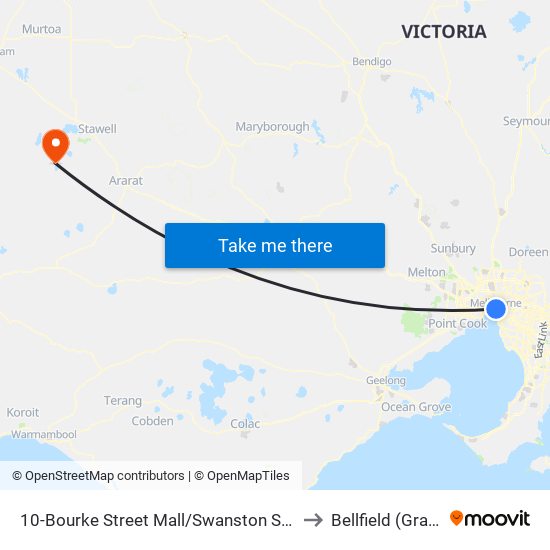 10-Bourke Street Mall/Swanston St (Melbourne City) to Bellfield (Grampians) map